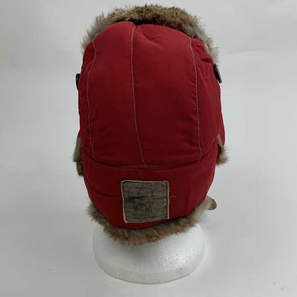 Mad Bomber Rabbit fur Nylon winter hat Red Brown Adjustable strap Linef Sz Small - Picture 6 of 12